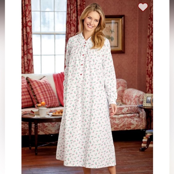 Lanz of Salzburg  Cotton Flannel Nightgown 3X Pink Rose Cottagecore Prairie - Picture 2 of 10